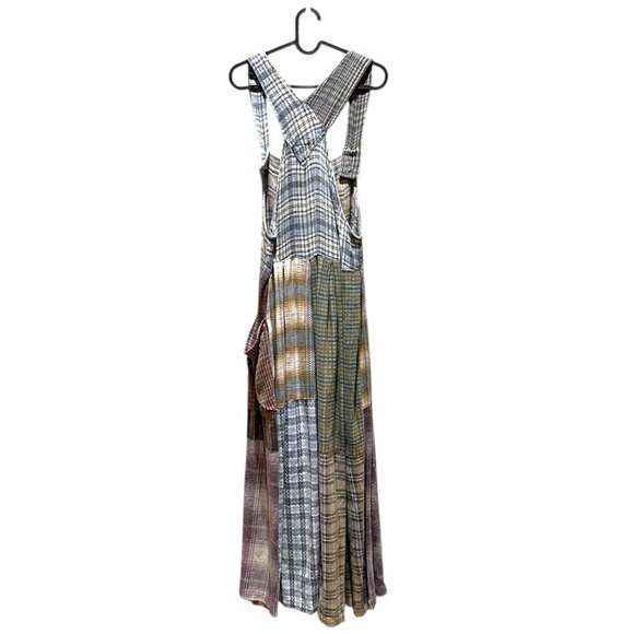 Vintage Cottagecore Whimsigoth Retro Plaid Patchwork Cotton Overall Maxi Dress - Picture 2 of 6